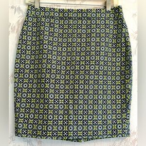 J Crew The Pencil Skirt Blue and Yellow Mosaic 2P